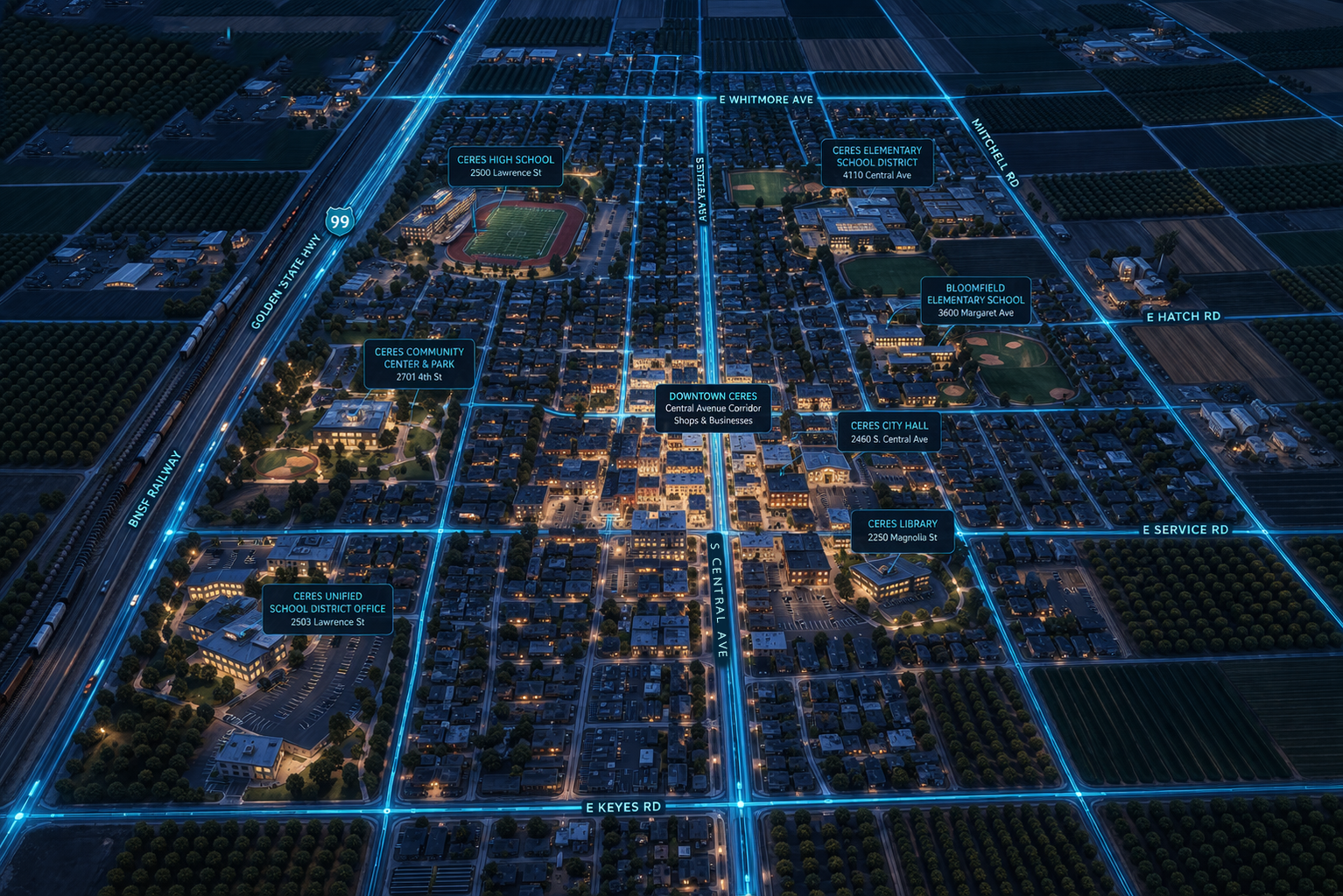 Ceres Service Area Map